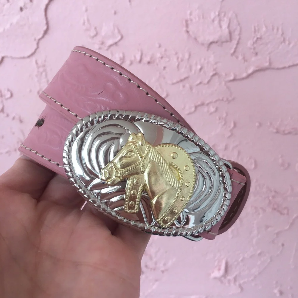 Nocona Pink Leather Western Belt with Buckle Horse Rodeo Child’s Toddler Kids